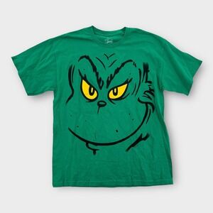 The Grinch Big Face T-Shirt Green Mens Large Cotton Short Sleeve Mens NEW